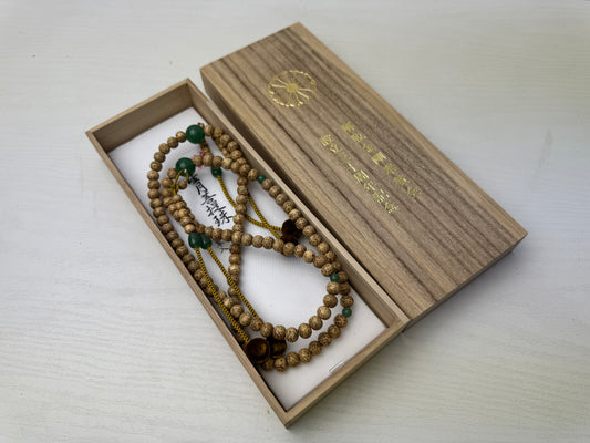 Y9175 JUZU Rosary Seigetsu Bodhi Jade beadroll box Japan antique Prayer Beads