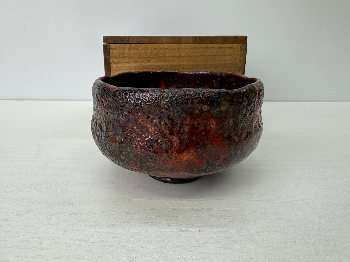 Y9192 CHAWAN Raku-ware cup Tatsuta Nishiki signed box Japan antique tea ceremony