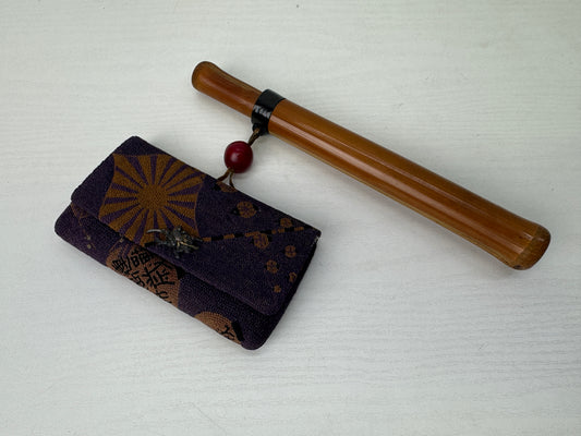 Y9208 SAGEMONO Japanese military embroidery Cigarette case holder Japan antique