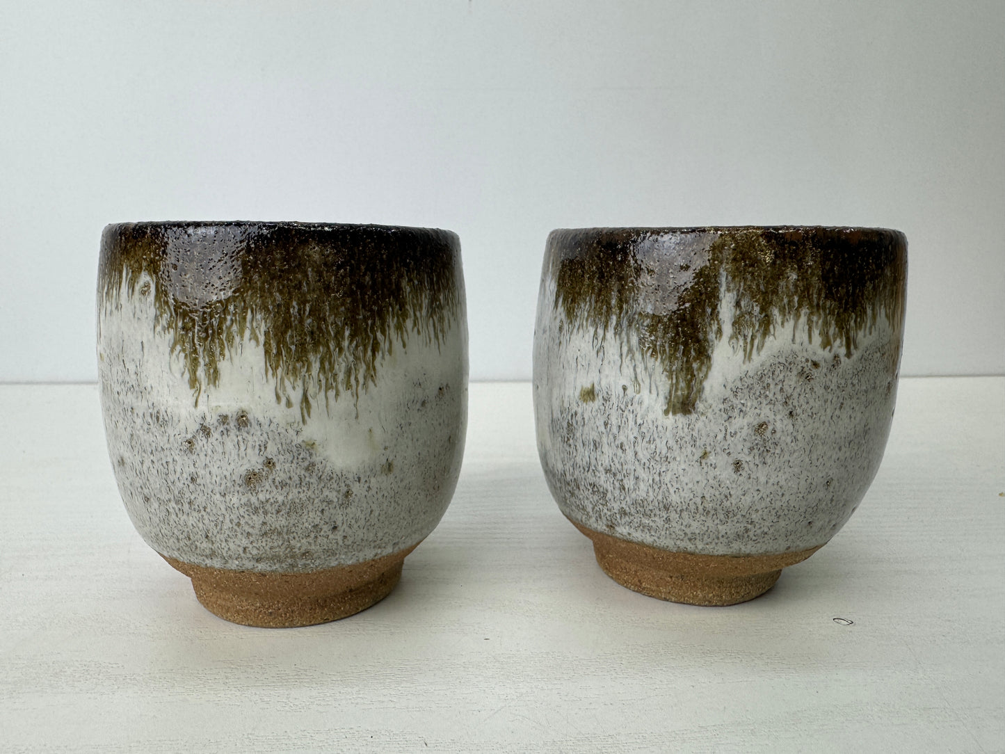 Y9215 YUNOMI Karatsu-ware teacup set of 2 signed box Japan antique Sencha tea