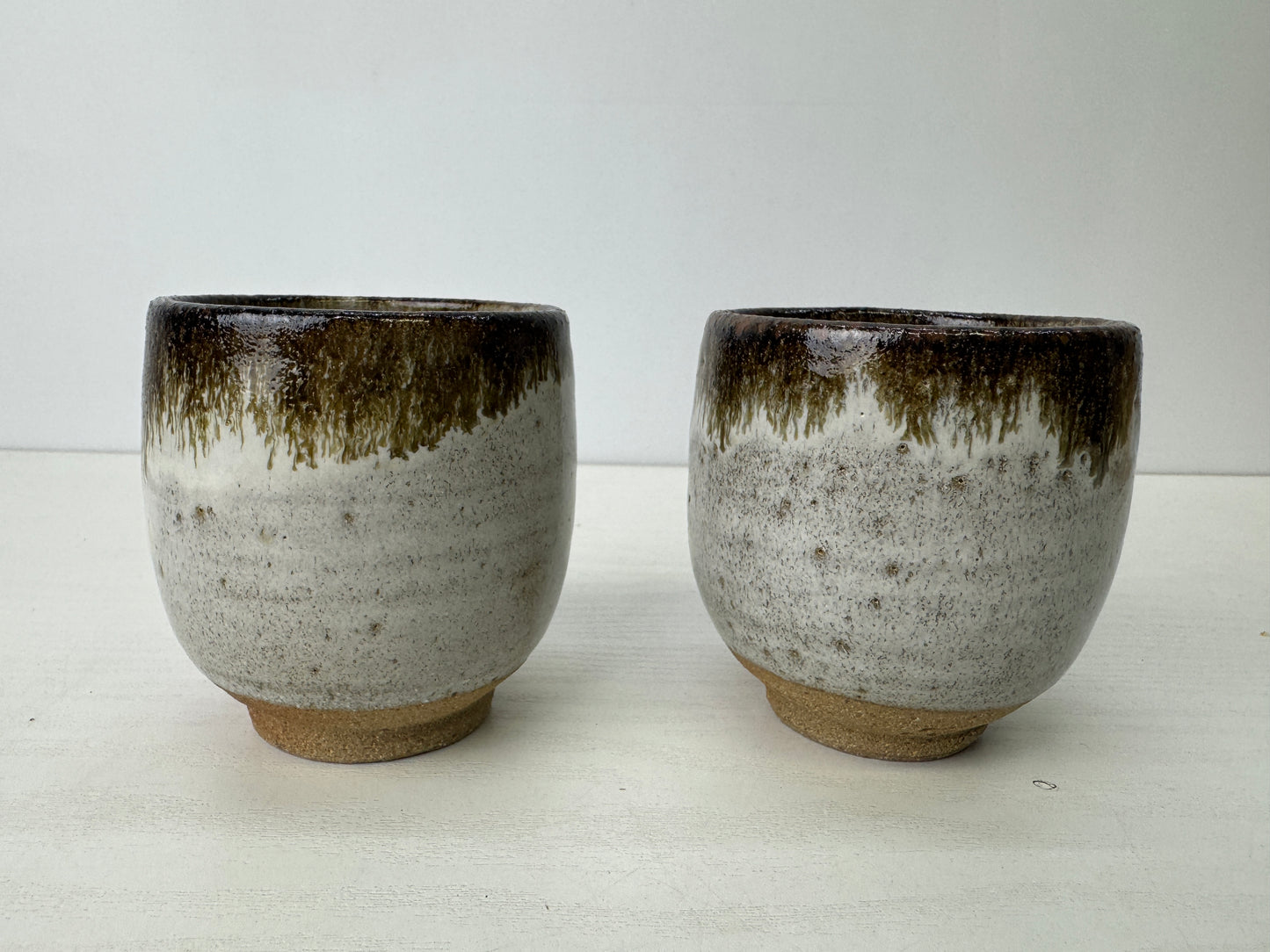 Y9215 YUNOMI Karatsu-ware teacup set of 2 signed box Japan antique Sencha tea