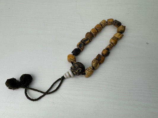Y9233 JUZU Rosary skeleton carving skull Japan antique Buddhist Prayer Beads