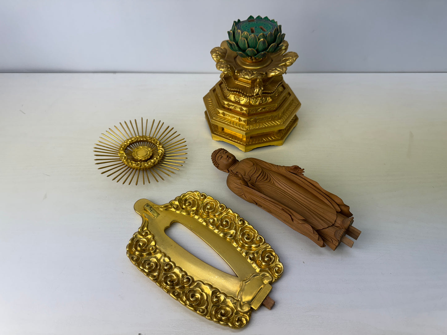 Y9237 STATUE Buddha figurine  plain wood Japan antique figure interior decor