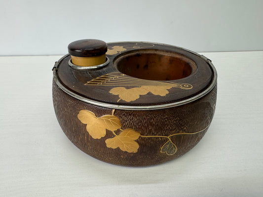 Y9259 TRAY Hollowed out Paulownia Tobacco obon ozen Makie handle Japan antique