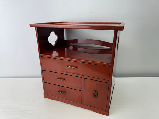 Y9266 TANSU Vermilion painted small chest of drawers Japan antique interior