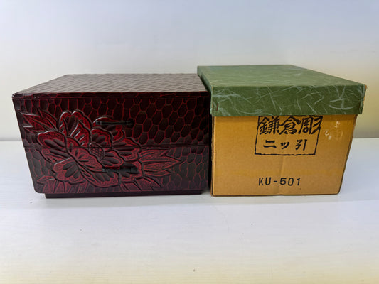 Y9269 TANSU Kamakura carving 2-tier small chest of drawers box Japan antique