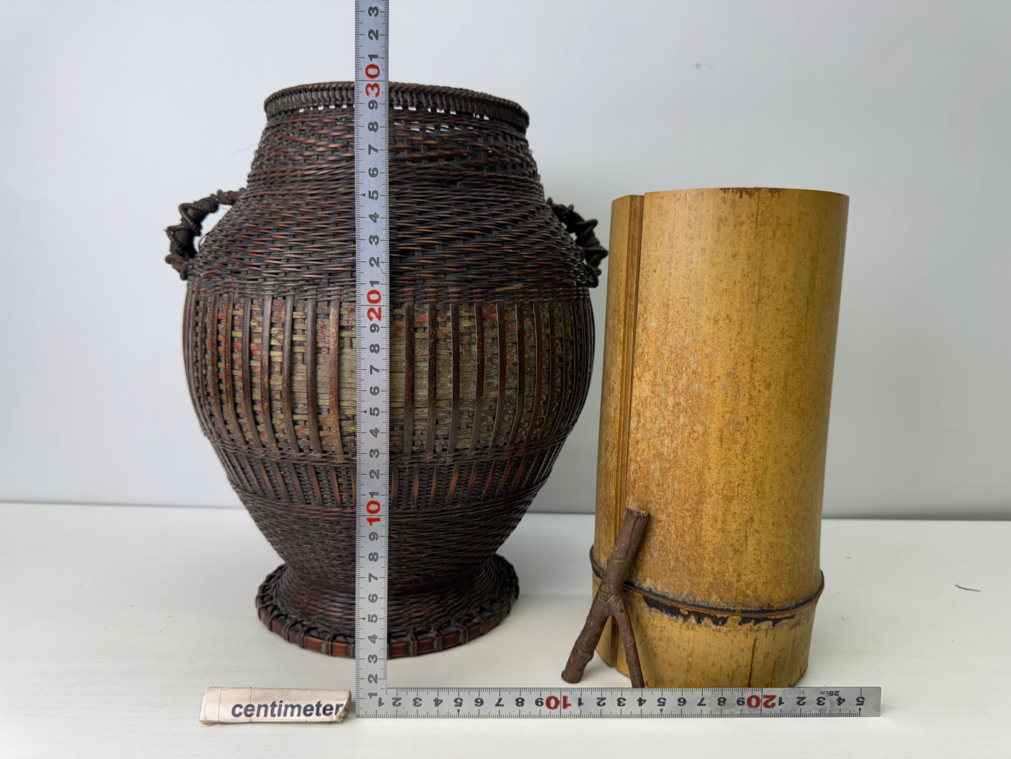Y9276 Bamboo Woven Basket Flower vase Japan Ikebana floral arrangement interior
