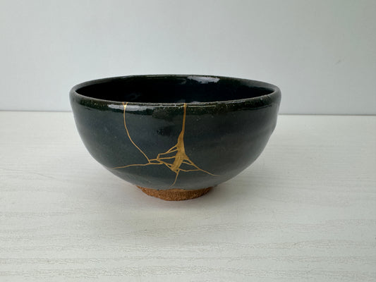 Y9280 CHAWAN Agano-ware bowl kintsugi signed Japan antique tea ceremony pottery
