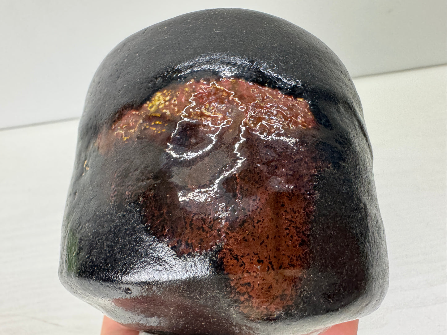 Y9281 CHAWAN Raku-ware Black tubular bowl signed Japan antique tea ceremony cup