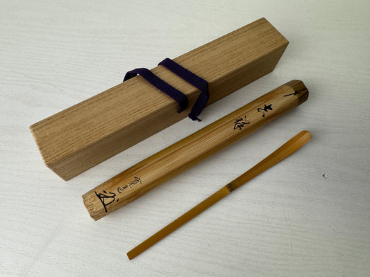 Y9289 CHASHAKU Bamboo scoop spoon signed box Japan Tea Ceremony utensil antique