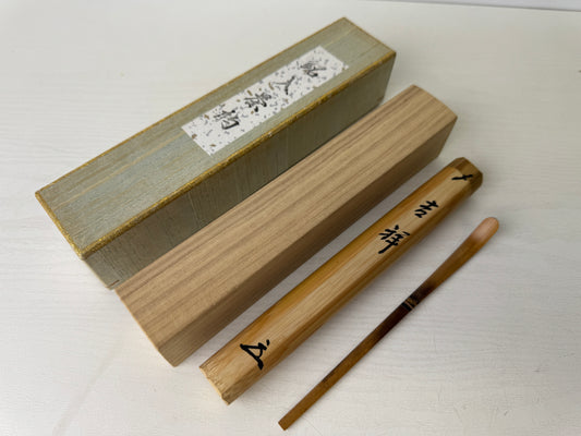 Y9291 CHASHAKU Bamboo scoop spoon signed box Japan Tea Ceremony utensil antique