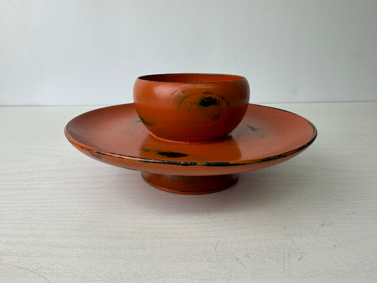 Y9292 STAND Negoro lacquer Tenmoku bowl rack shelf Japan antique tea ceremony