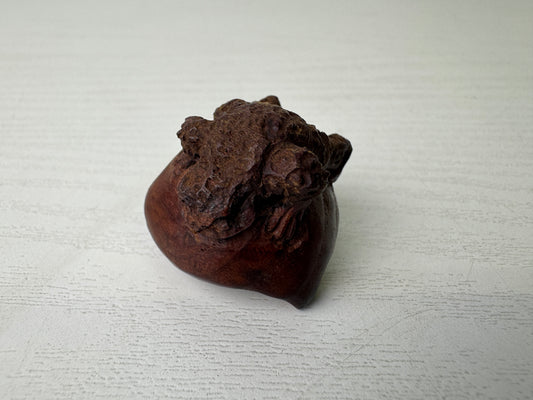 Y9300 NETSUKE wood carving Chestnut Frog Japan antique kimono accessory fashion