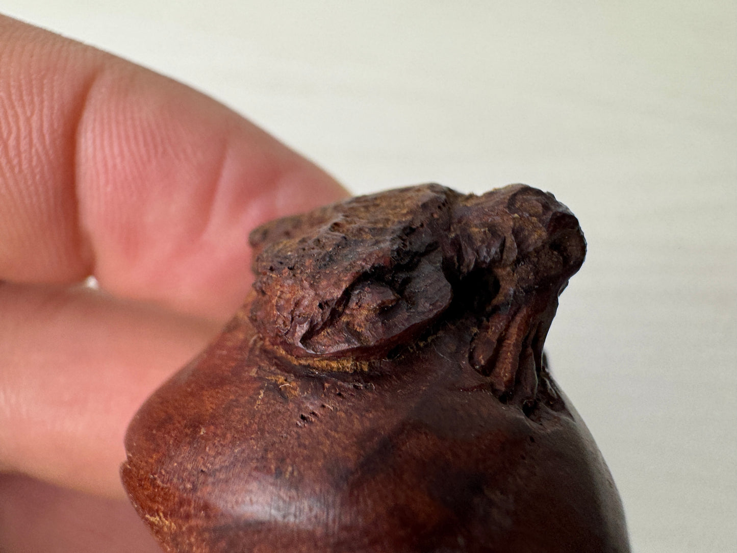 Y9300 NETSUKE wood carving Chestnut Frog Japan antique kimono accessory fashion