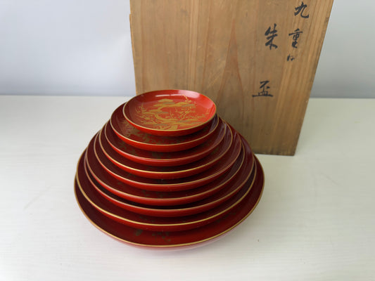 Y9303 CHAWAN Nine-layered Sake cup set Makie box Japan antique tableware kitchen