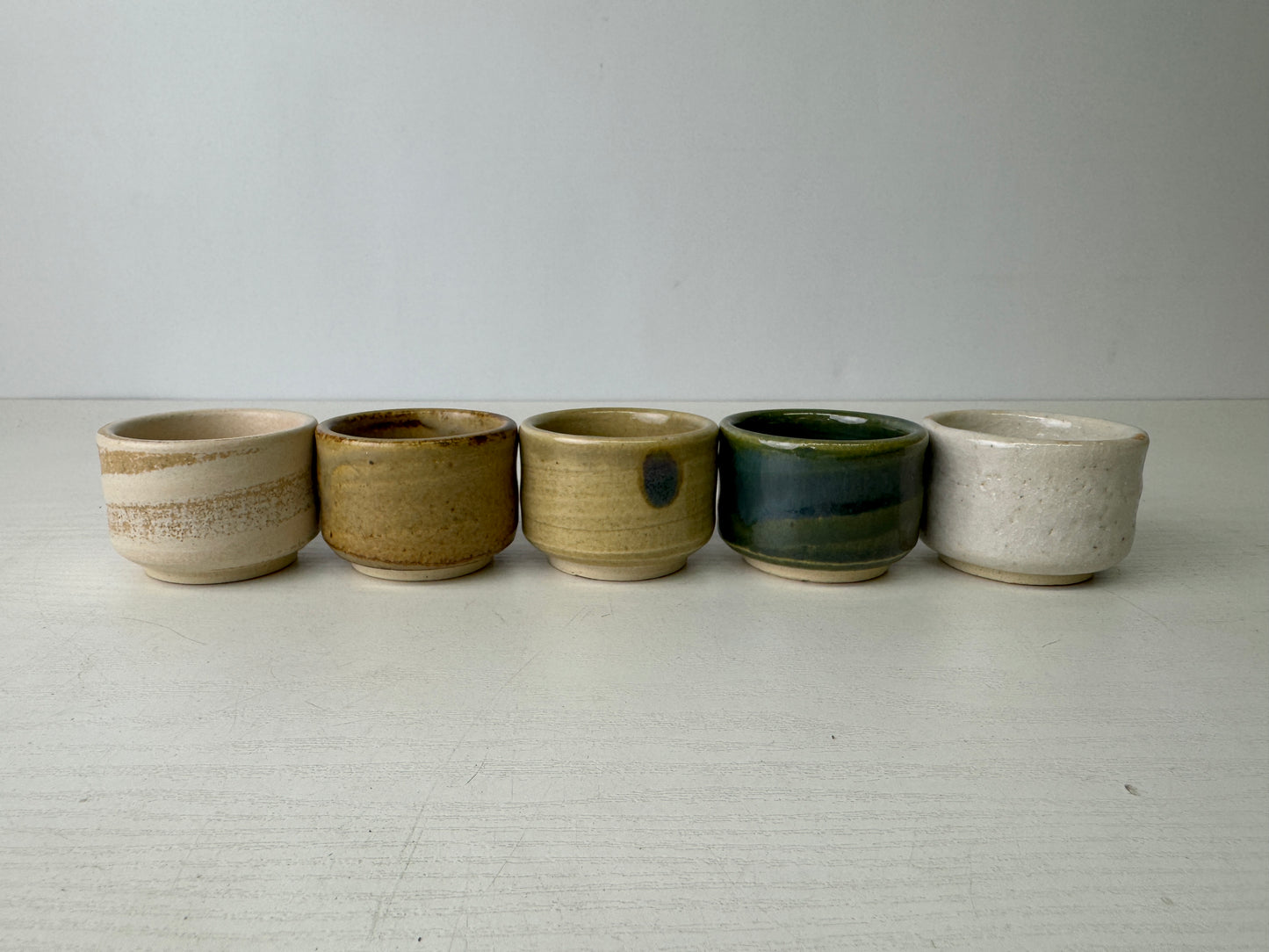 Y9307 CHAWAN Mino-ware 5 Sake cups signed box Japan antique tableware kitchen