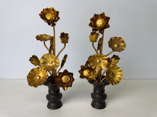Y9314 Buddhist Altar Equipment Metal Everlasting flower vase Lotus Japan antique