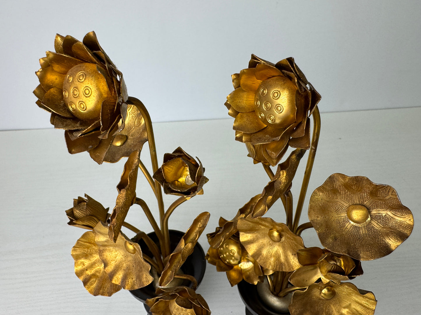 Y9314 Buddhist Altar Equipment Metal Everlasting flower vase Lotus Japan antique