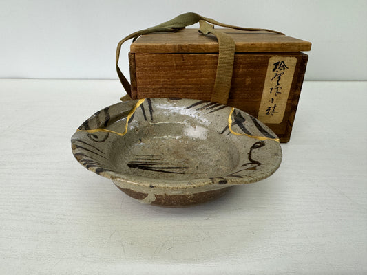 Y9333 CHAWAN Karatsu-ware Ekaratsu mukozuke bowl kintsugi box Japan antique