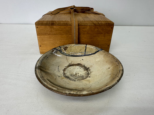 Y9334 CHAWAN Mishima Yobitsugi flat bowl kintsugi box Korea antique tea ceremony