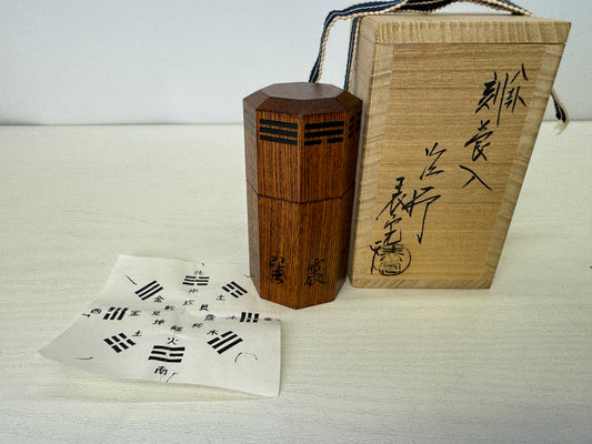 Y9339 BOX octagonal tobacco case signed box Japan antique tea ceremony container