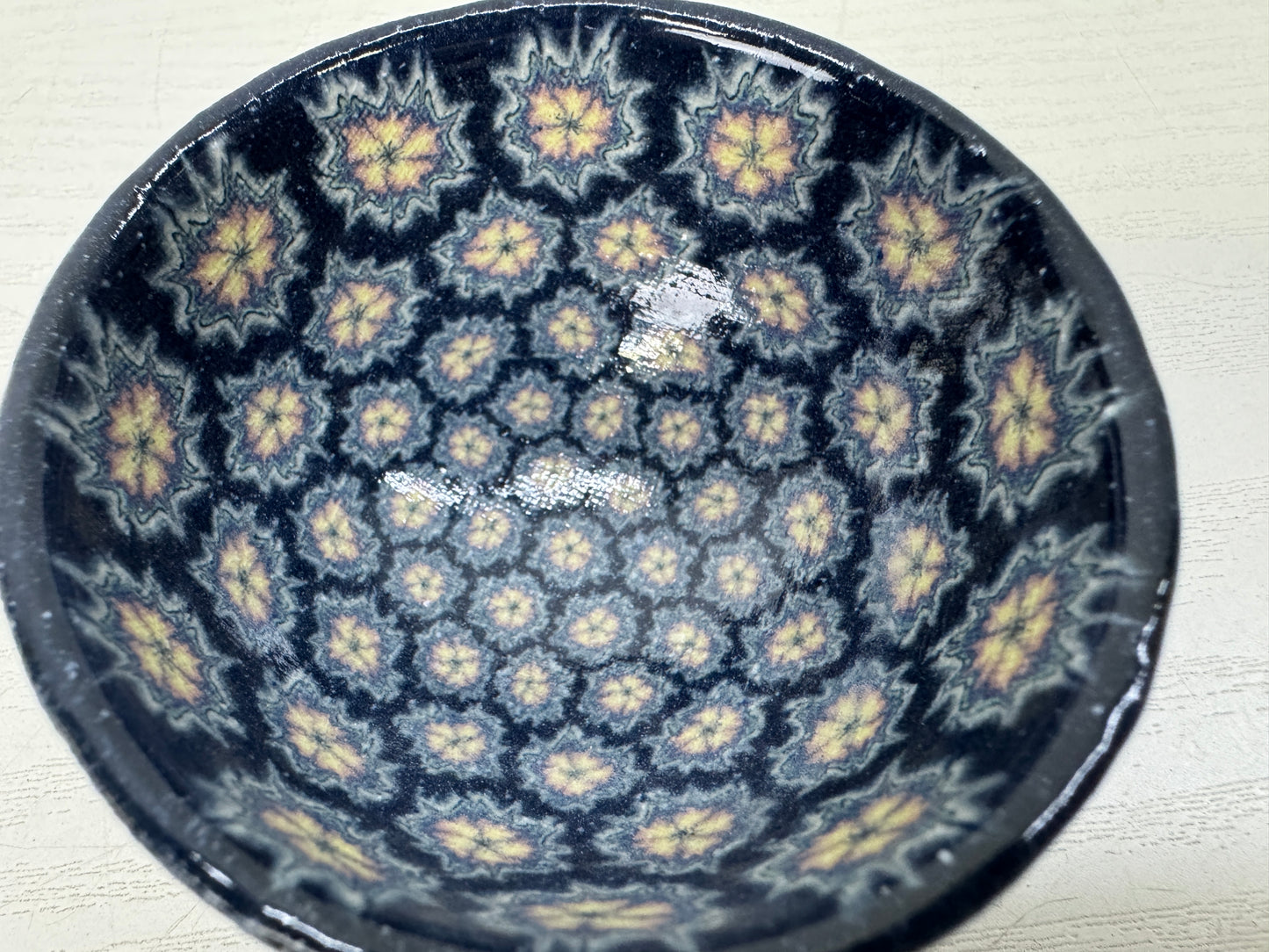 Y9341 CHAWAN Mino-ware sake cup Neriage signed box Japan antique tableware