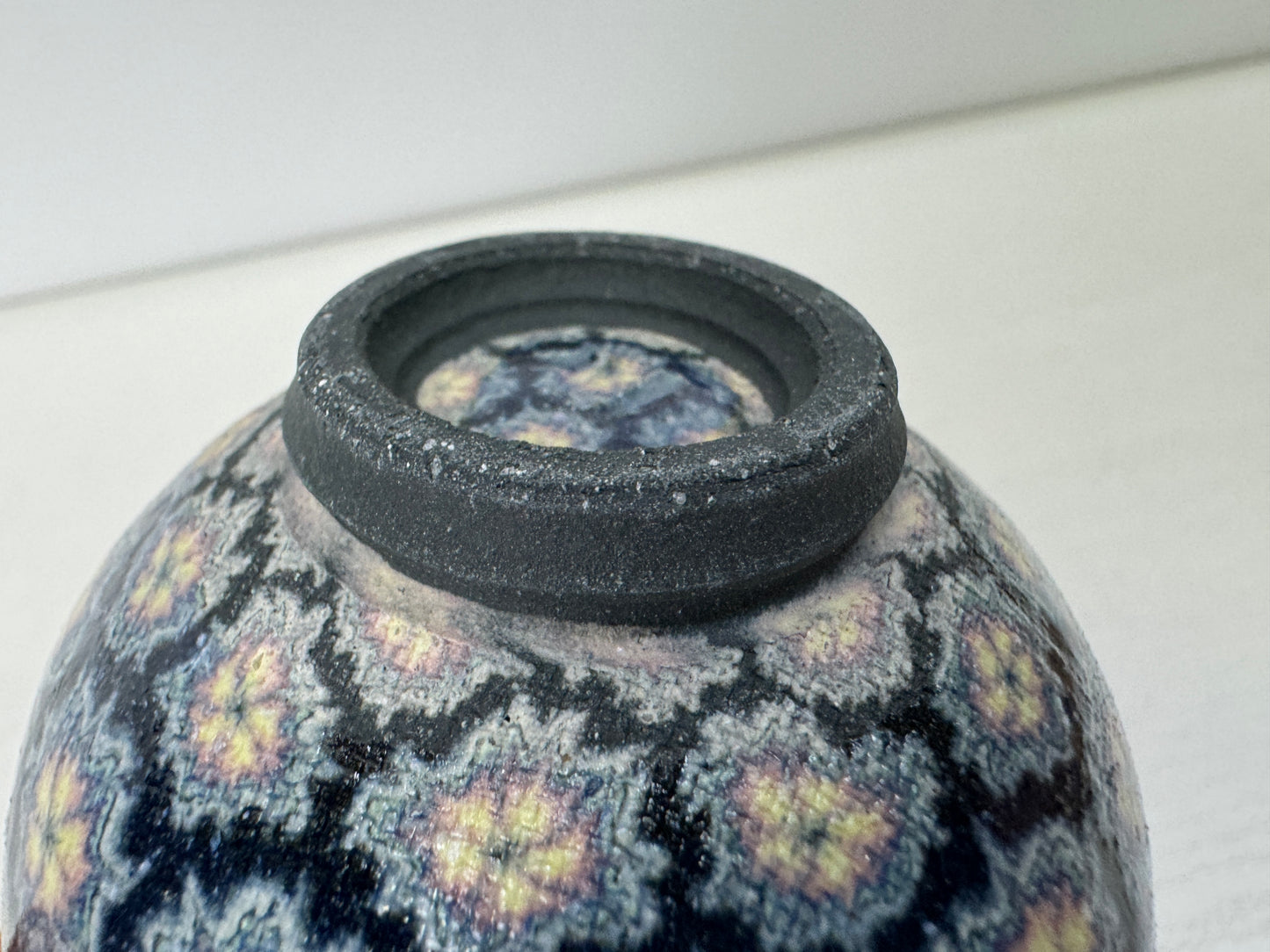 Y9341 CHAWAN Mino-ware sake cup Neriage signed box Japan antique tableware