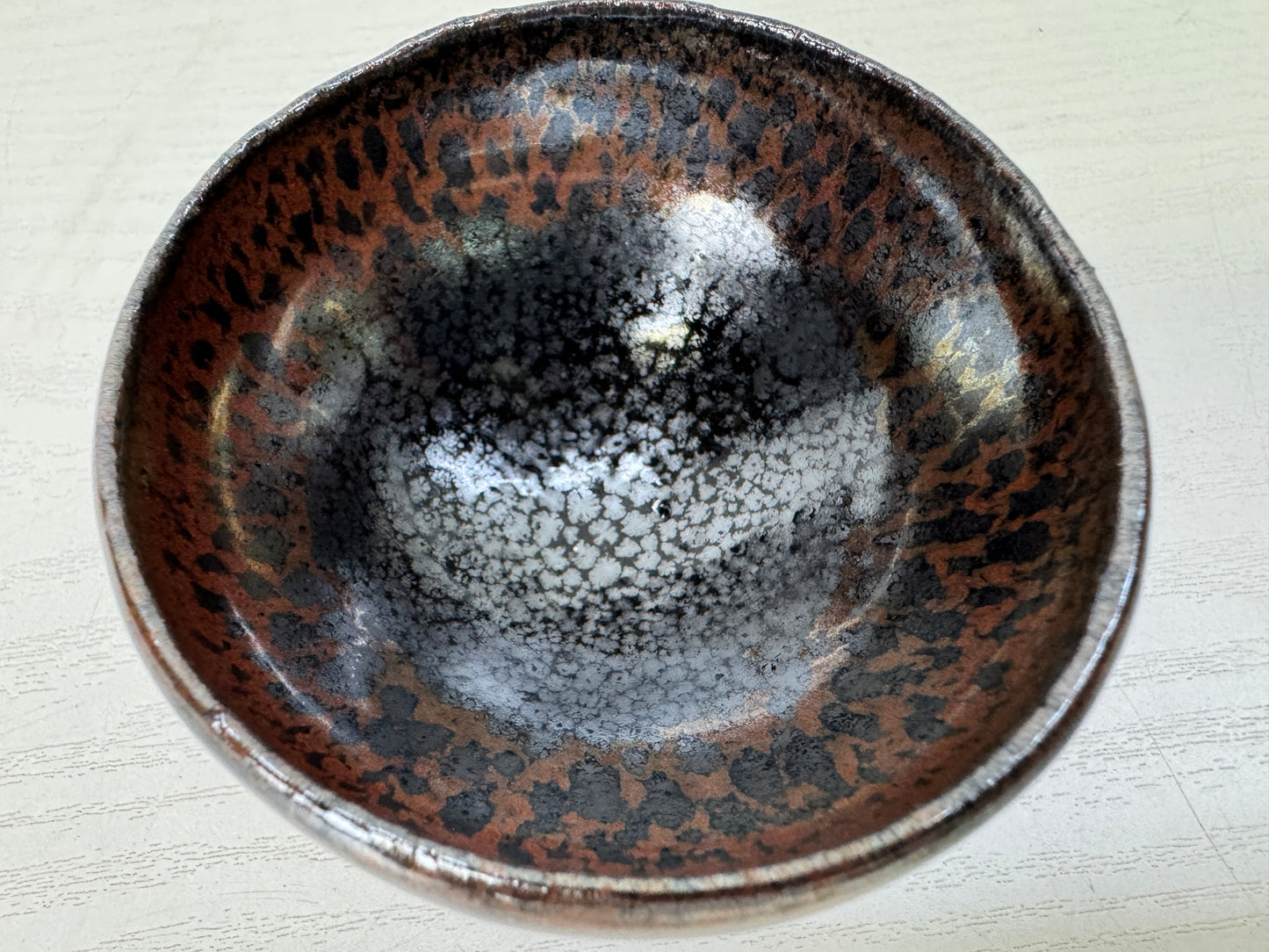 Y9342 CHAWAN Kyo-ware Yuteki Tenmoku Sake cup signed box Japan antique tableware
