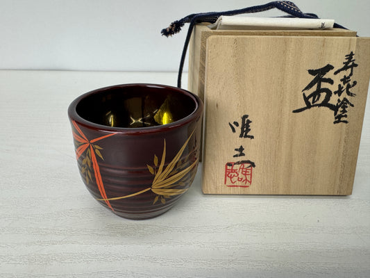 Y9344 CHAWAN Wajima lacquer Makie Sake cup signed box Japan antique tableware