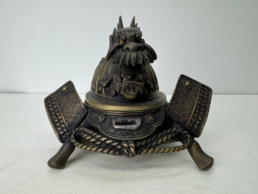 Y9348 KOURO Helmet-shaped metal Dragon signed Japan antique Incense Burner aroma