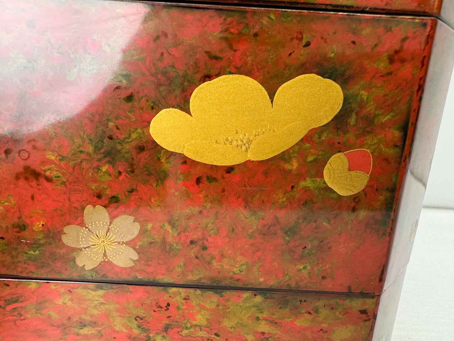 Y9350 BOX Wakasa lacquer Makie 5-tiered container Japan antique case storage