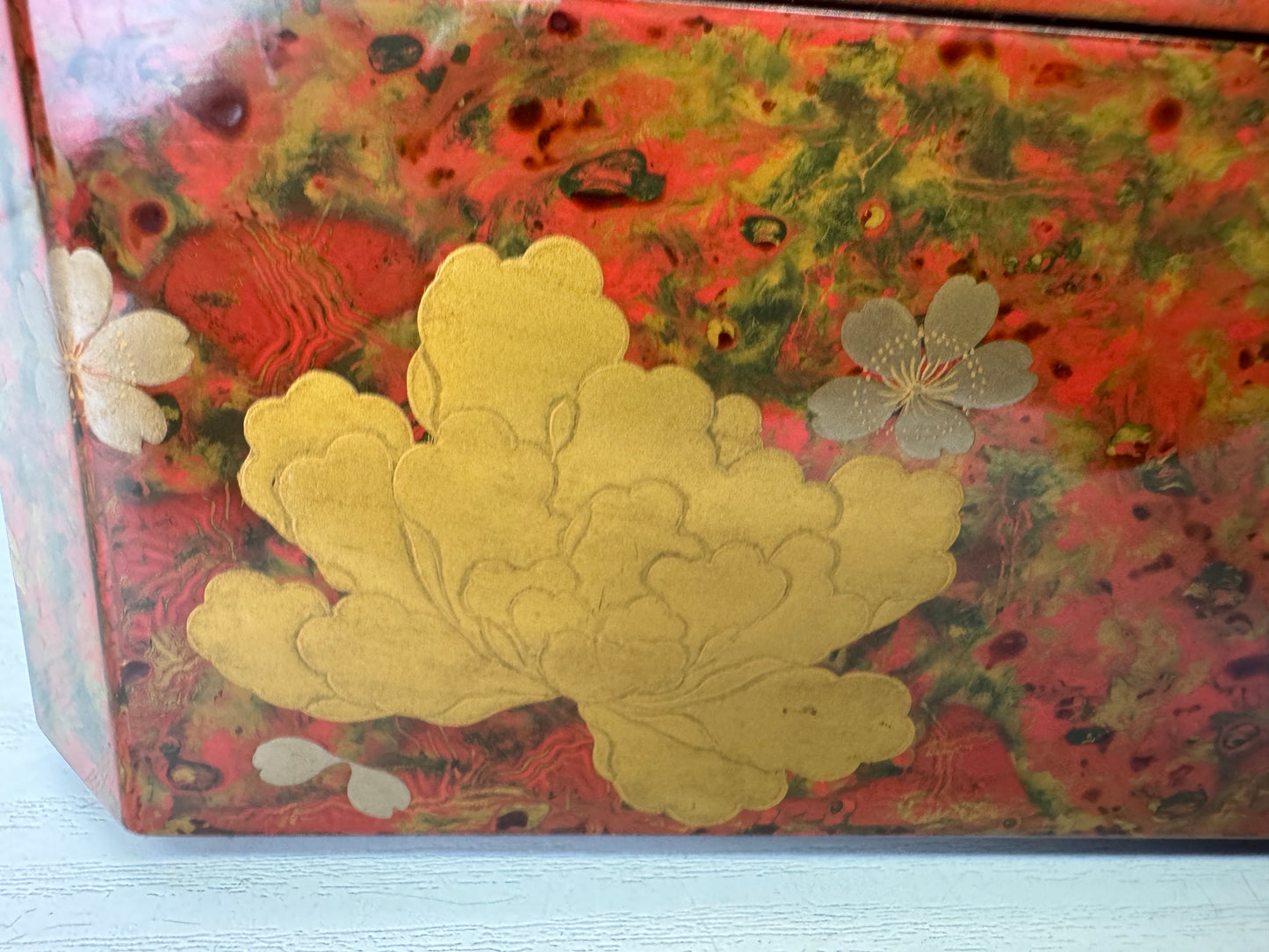 Y9350 BOX Wakasa lacquer Makie 5-tiered container Japan antique case storage