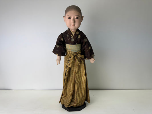 Y9352 NINGYO Japanese Ichimatsu doll boy kimono hakama Japan antique figure
