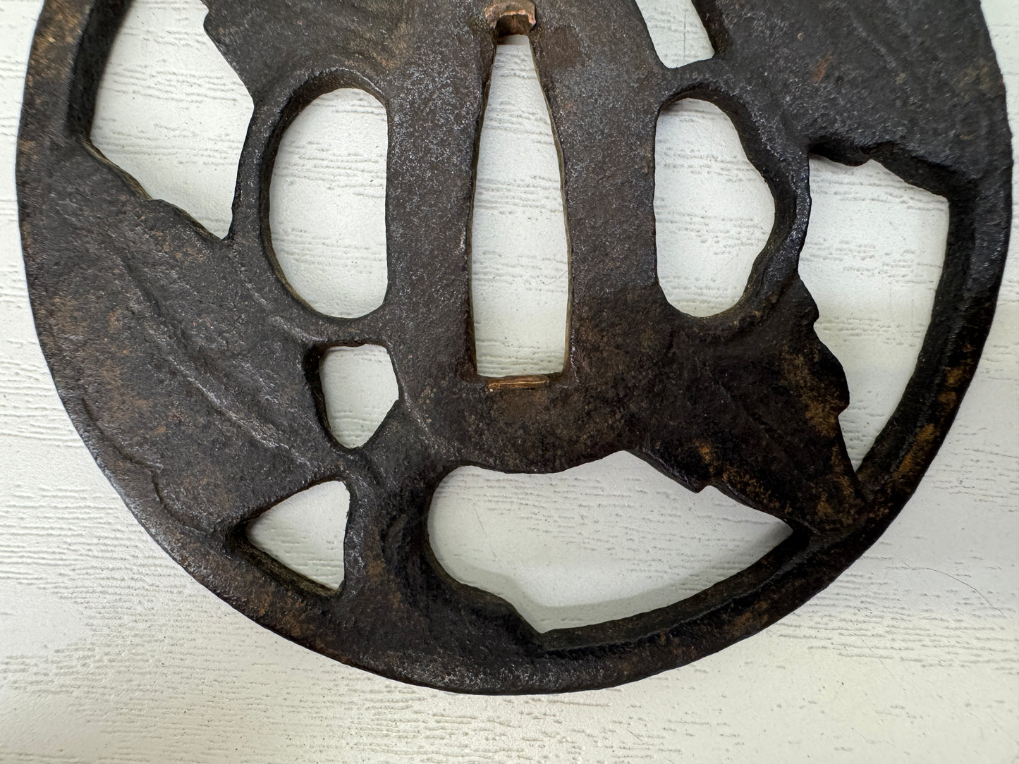 Y9356 TSUBA Iron sword guard Leaf Japan samurai katana antique koshirae edo