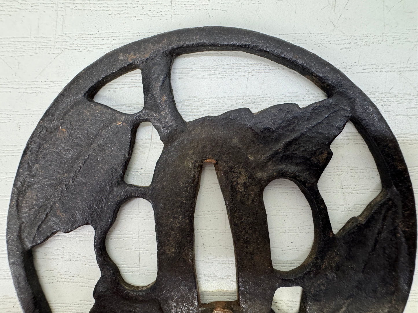 Y9356 TSUBA Iron sword guard Leaf Japan samurai katana antique koshirae edo
