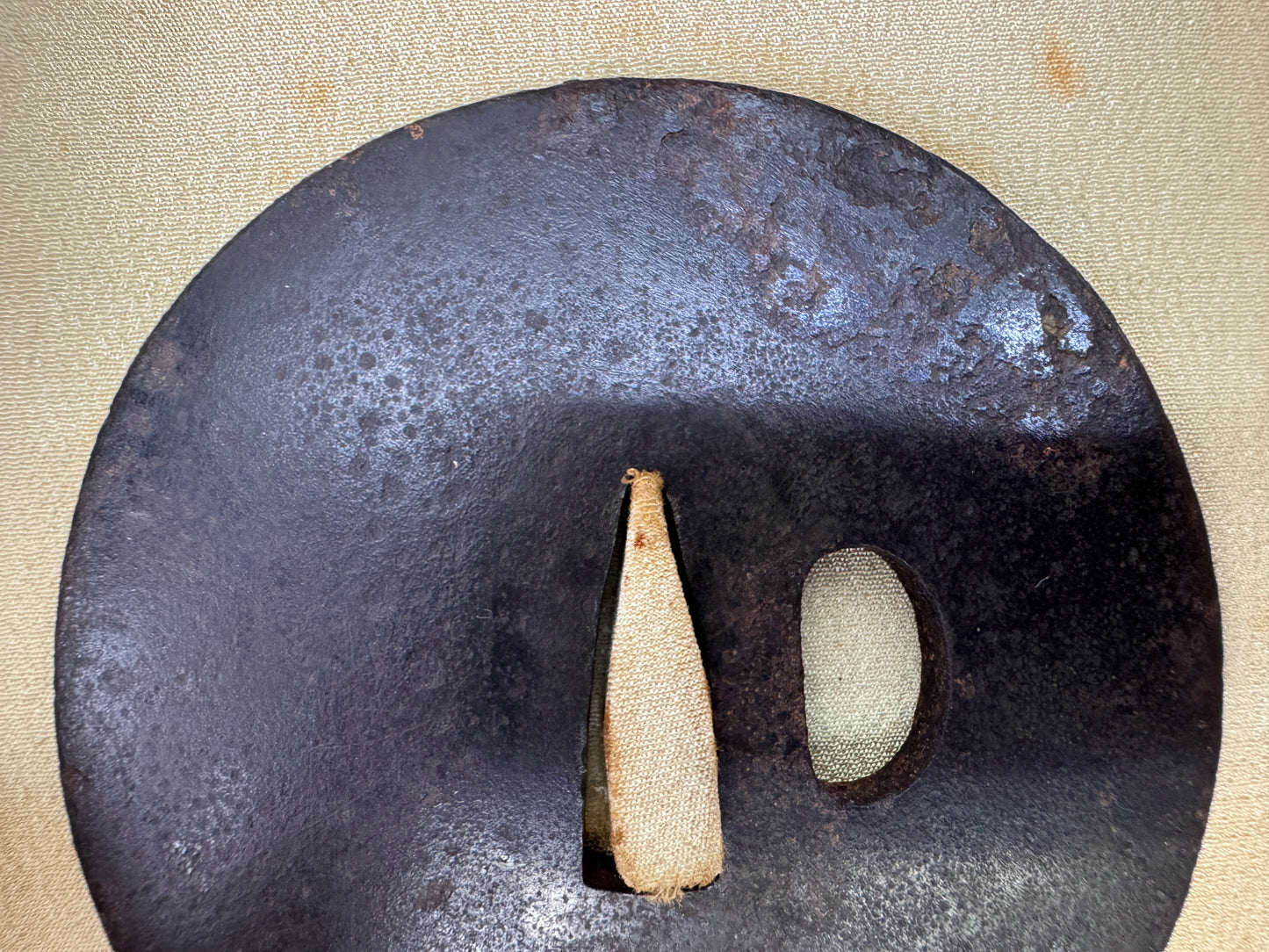 Y9363 TSUBA Iron sword guard round box Japan samurai katana antique koshirae edo