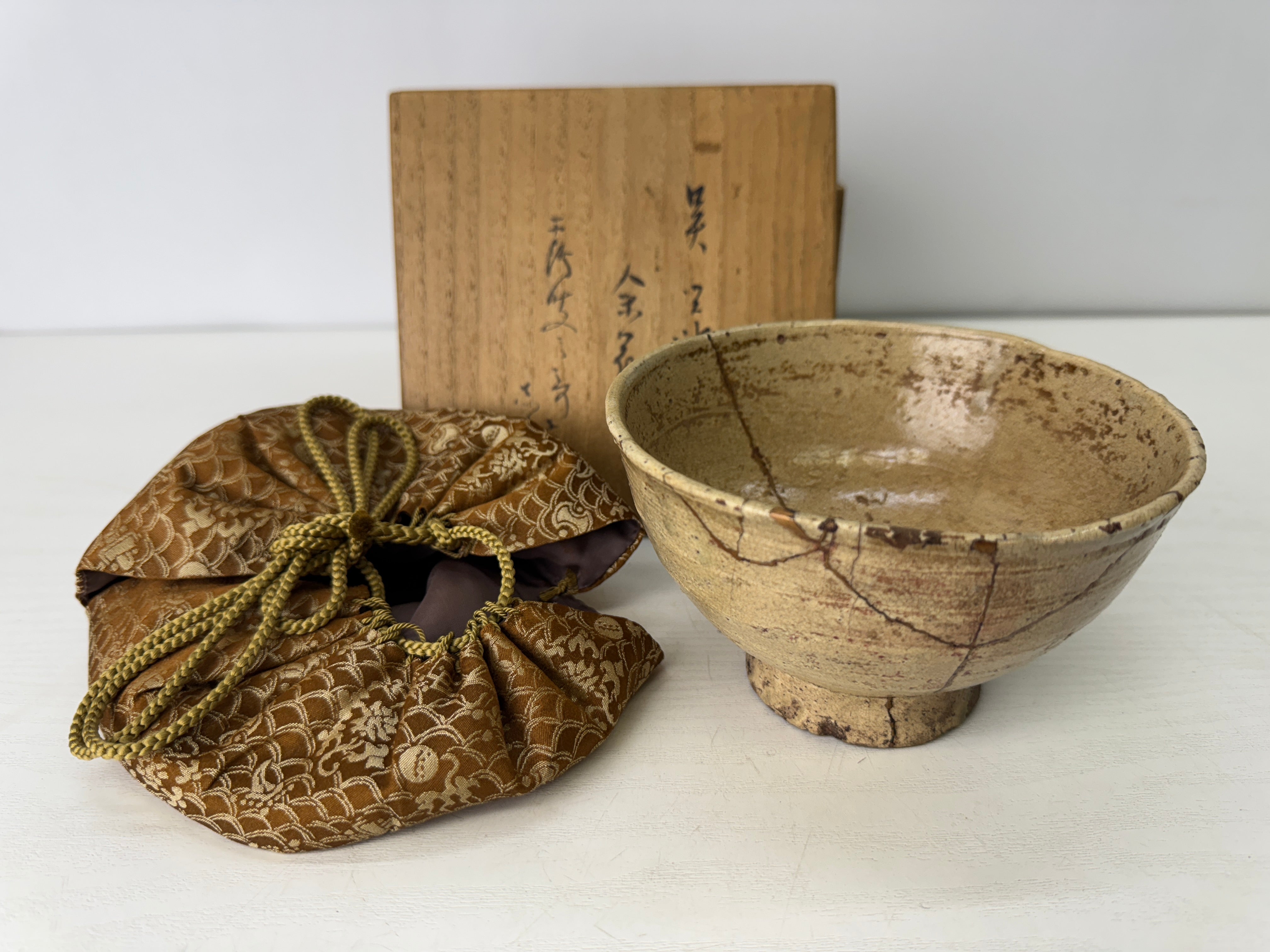 Y9369 CHAWAN Goki bowl kintsugi note box Korean Korea antique tea cere ...