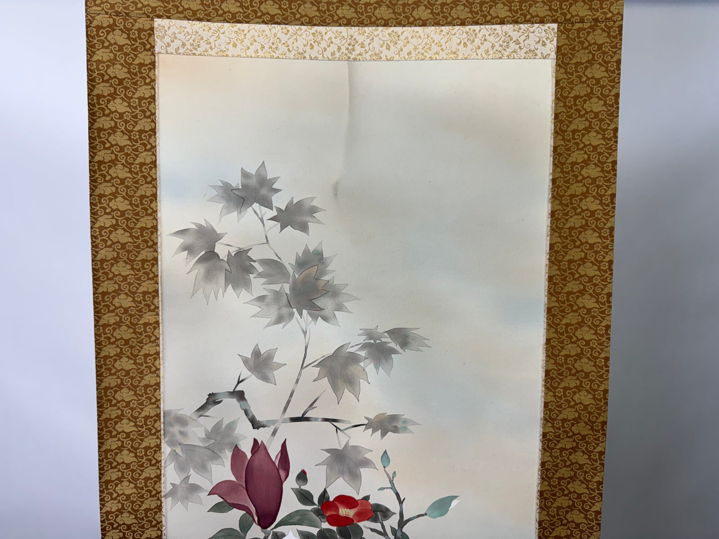 Y9371 KAKEJIKU Flower signed Japan antique hanging scroll interior decor art