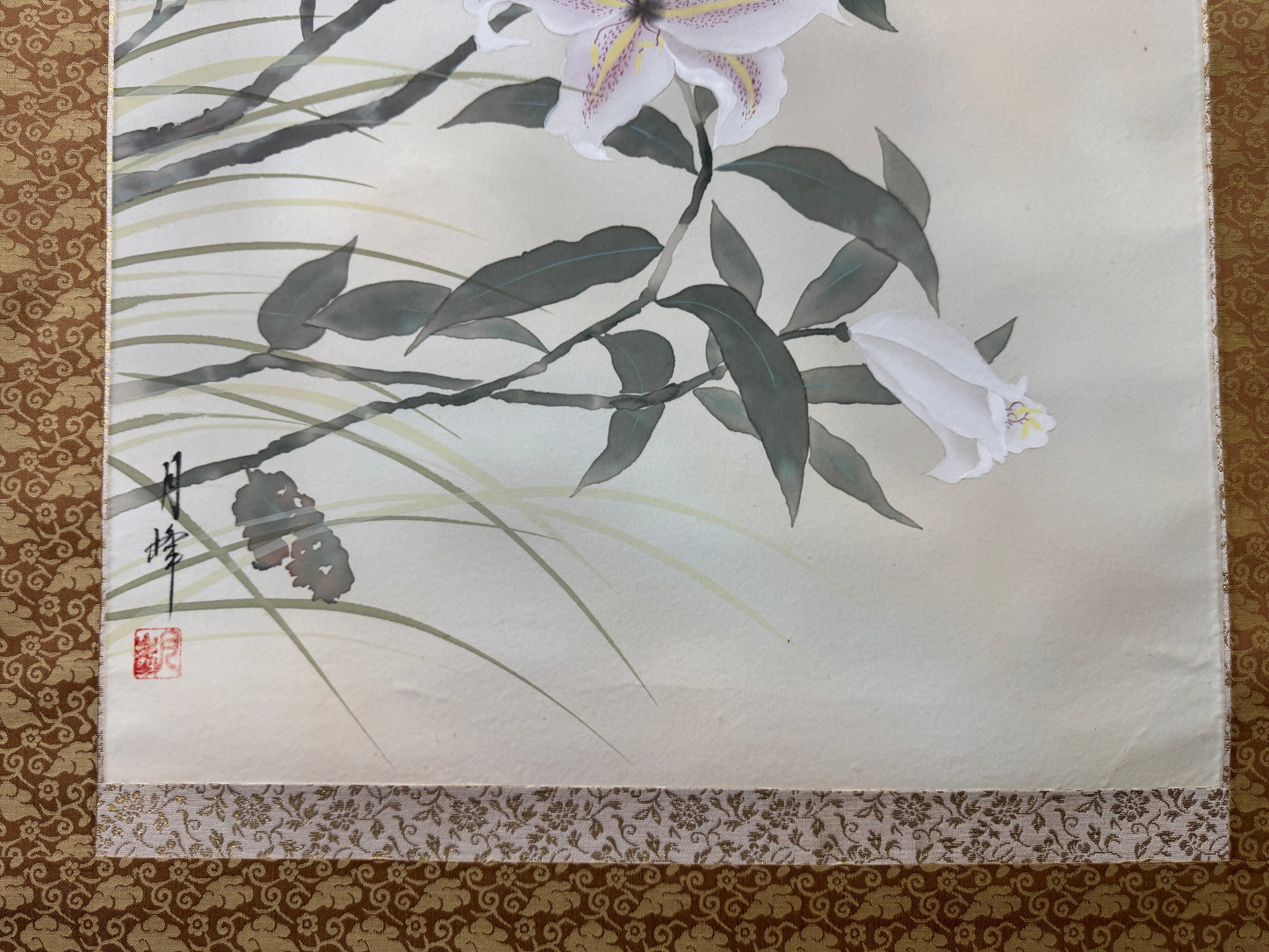 Y9371 KAKEJIKU Flower signed Japan antique hanging scroll interior decor art