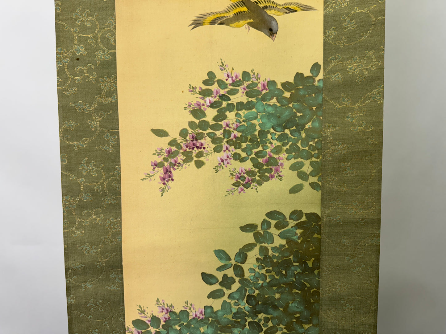 Y9372 KAKEJIKU Flower Bird signed box Japan antique hanging scroll interior art