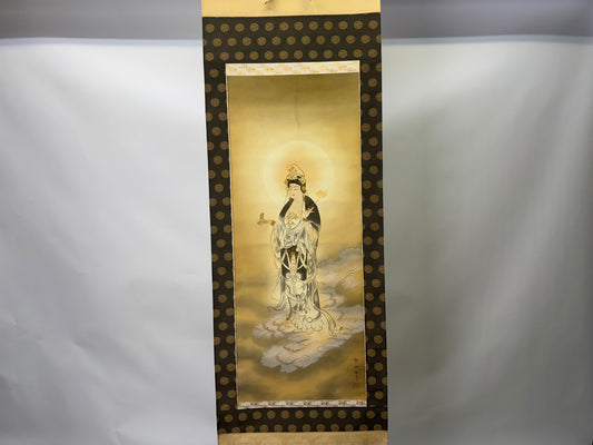 Y9374 KAKEJIKU Unjo Kannon signed box Japan antique hanging scroll interior art