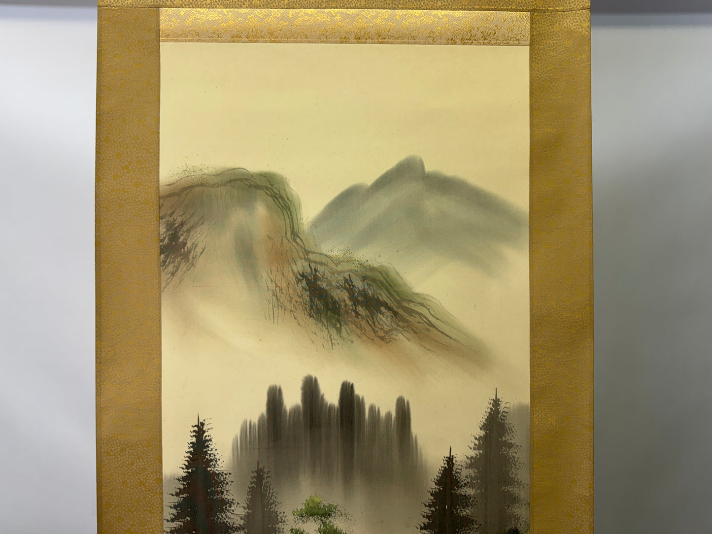 Y9375 KAKEJIKU Landscape signed box colored Japan antique hanging scroll art