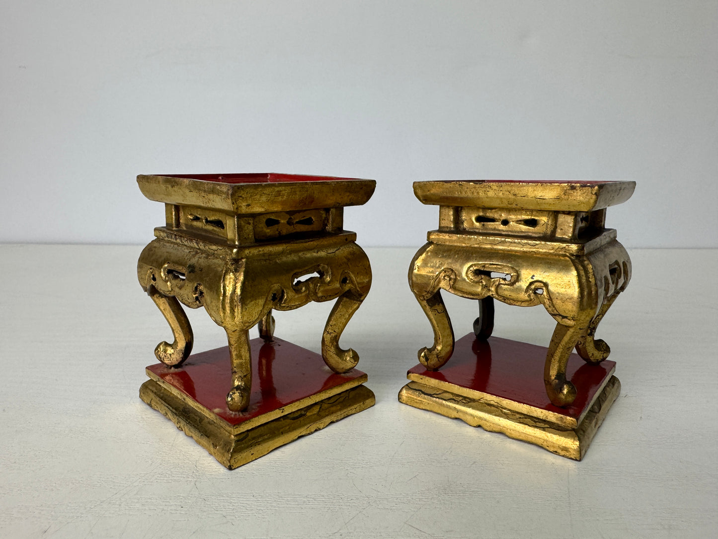 Y9377 Buddhist Altar Equipment 2 small offering table gold-painted Japan antique