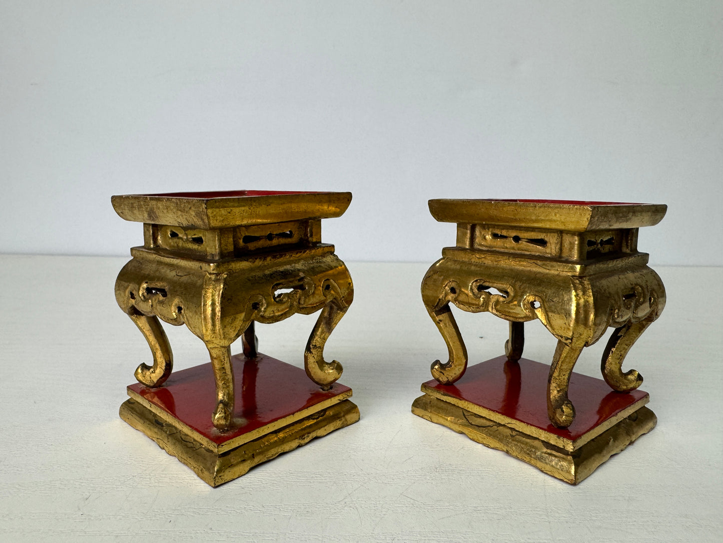 Y9377 Buddhist Altar Equipment 2 small offering table gold-painted Japan antique