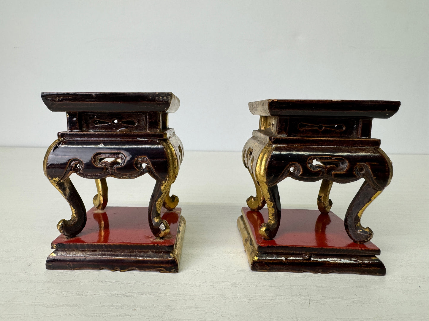 Y9377 Buddhist Altar Equipment 2 small offering table gold-painted Japan antique