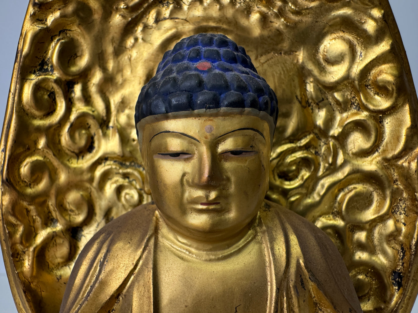 Y9379 STATUE wooden seated Buddha figurine Japan antique figure interior decor