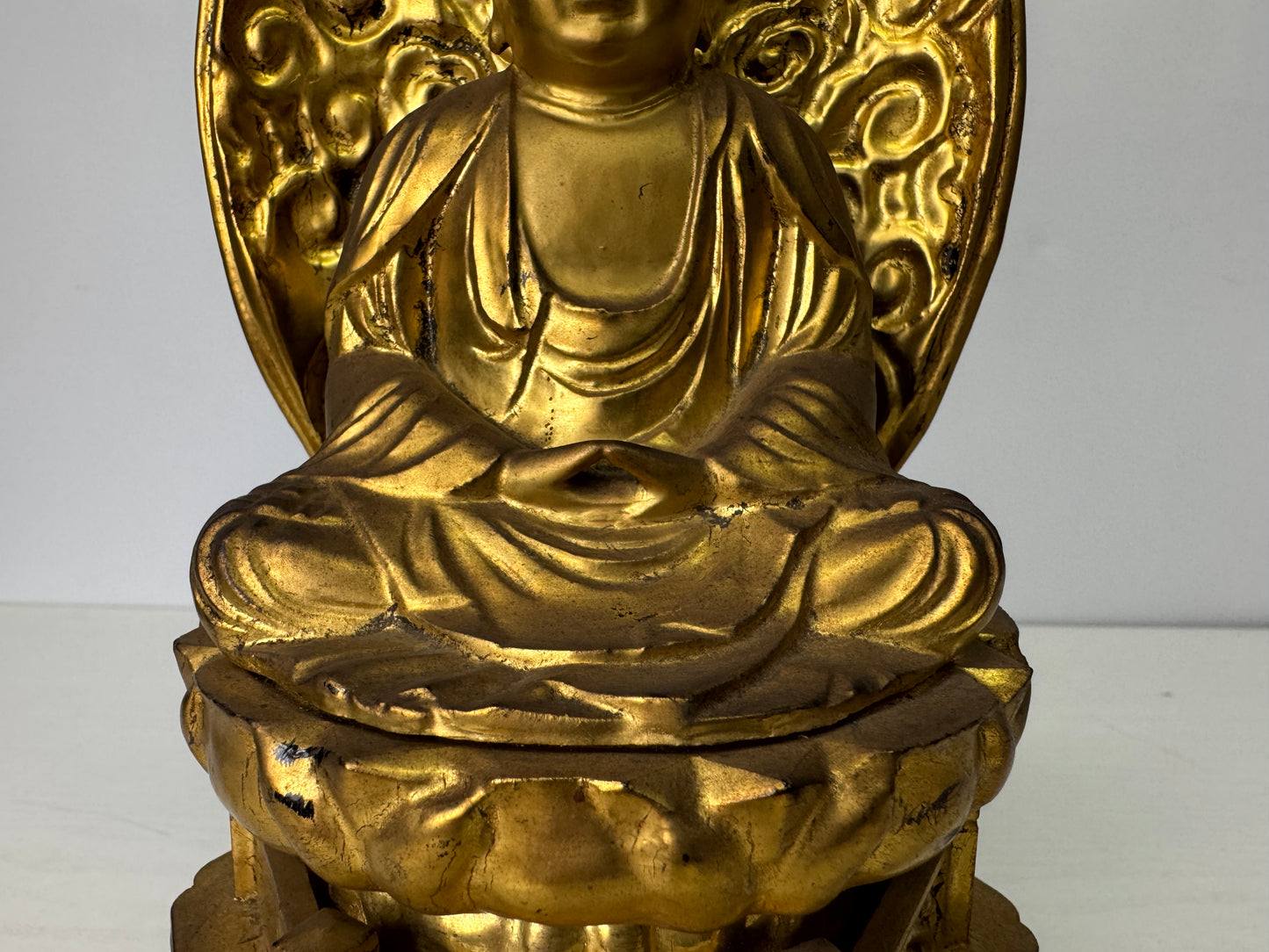 Y9379 STATUE wooden seated Buddha figurine Japan antique figure interior decor