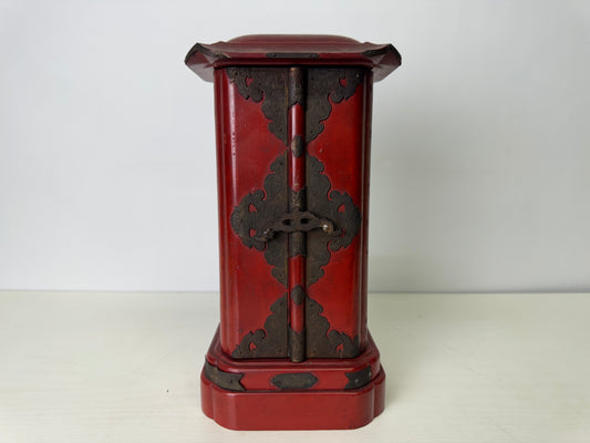 Y9380 OKIMONO Vermilion-lacquered Shrine metal fittings Japan antique interior