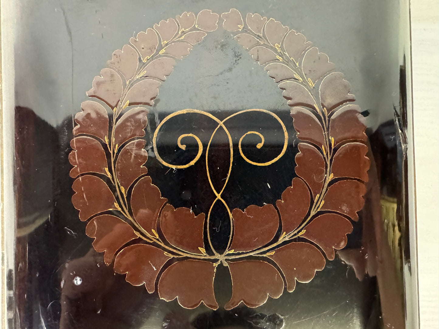 Y9382 BOX Lacquered Sutra book case family crest Japan antique container storage
