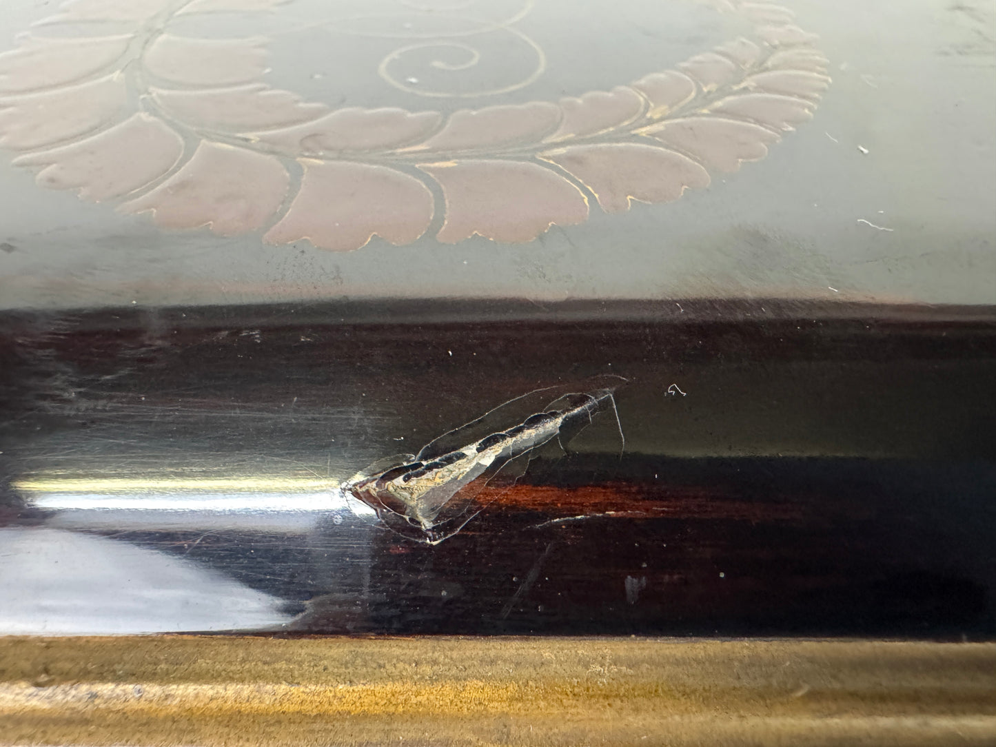 Y9382 BOX Lacquered Sutra book case family crest Japan antique container storage